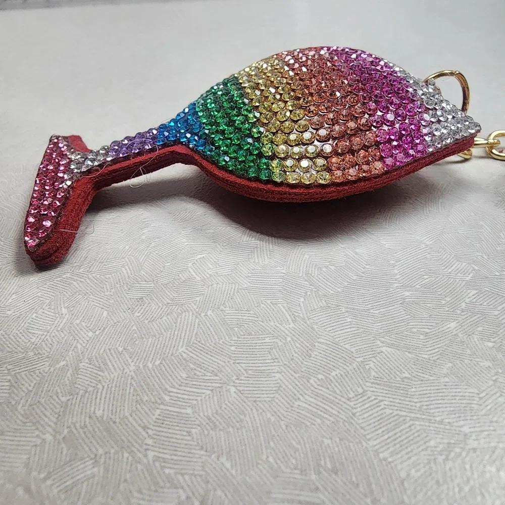Mix Color Wine Glass Iconic Key Chain Rhinestones Tassle Clip & Key Ring 3D